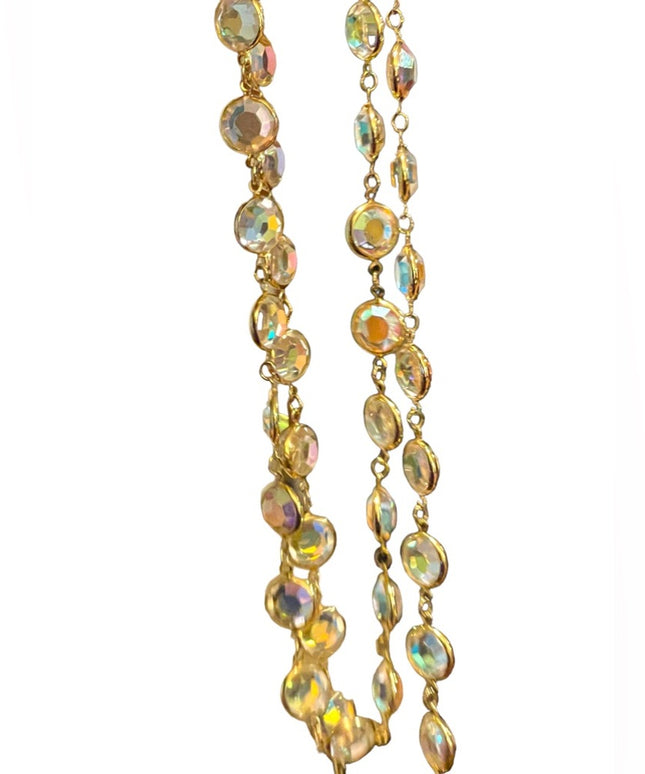 Vintage Authentic Gold plated Swarovski AB crystal Chicklet necklace  (S…