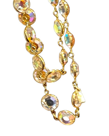 Vintage Authentic Gold plated Swarovski AB crystal Chicklet necklace  (S…