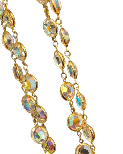 Vintage Authentic Gold plated Swarovski AB crystal Chicklet necklace  (S…