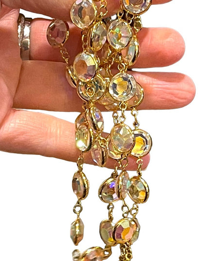Vintage Authentic Gold plated Swarovski AB crystal Chicklet necklace  (S…