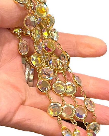 Vintage Authentic Gold plated Swarovski AB crystal Chicklet necklace  (S…