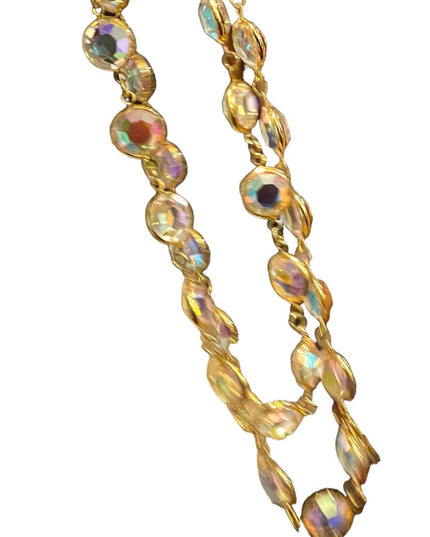 Vintage Authentic Gold plated Swarovski AB crystal Chicklet necklace  (S…