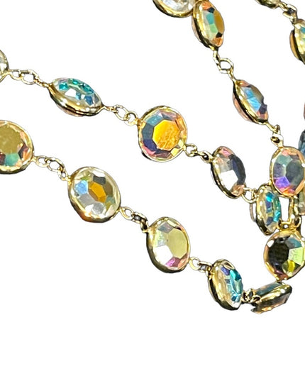 Vintage Authentic Gold plated Swarovski AB crystal Chicklet necklace  (S…