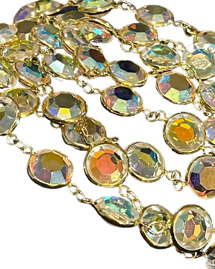 Vintage Authentic Gold plated Swarovski AB crystal Chicklet necklace  (S…