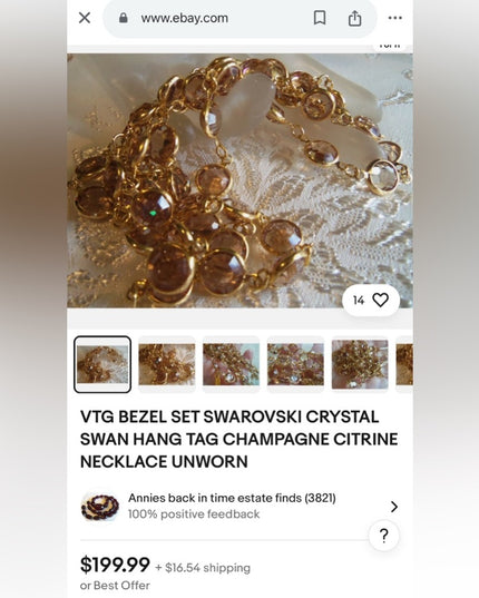 Vintage Authentic Gold plated Swarovski AB crystal Chicklet necklace  (S…