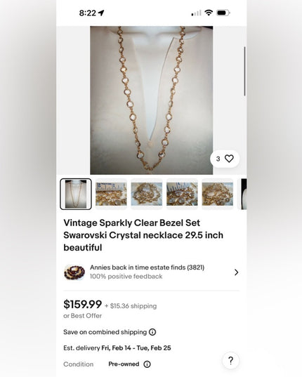 Vintage Authentic Gold plated Swarovski AB crystal Chicklet necklace  (S…