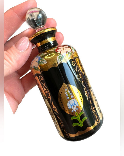 - Antique Black hand painted 22k gold plate finish French Perfume bottle