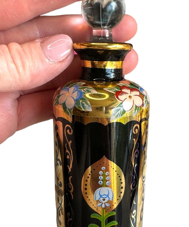 - Antique Black hand painted 22k gold plate finish French Perfume bottle