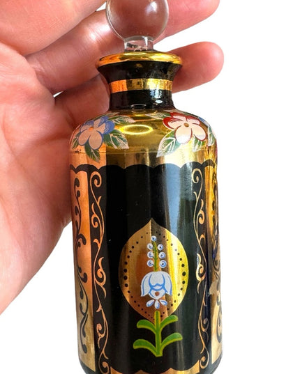 - Antique Black hand painted 22k gold plate finish French Perfume bottle