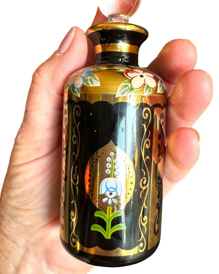 - Antique Black hand painted 22k gold plate finish French Perfume bottle