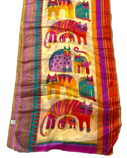- Laurel Burch Lovely Silk Colorful Cat Kitty Scarf