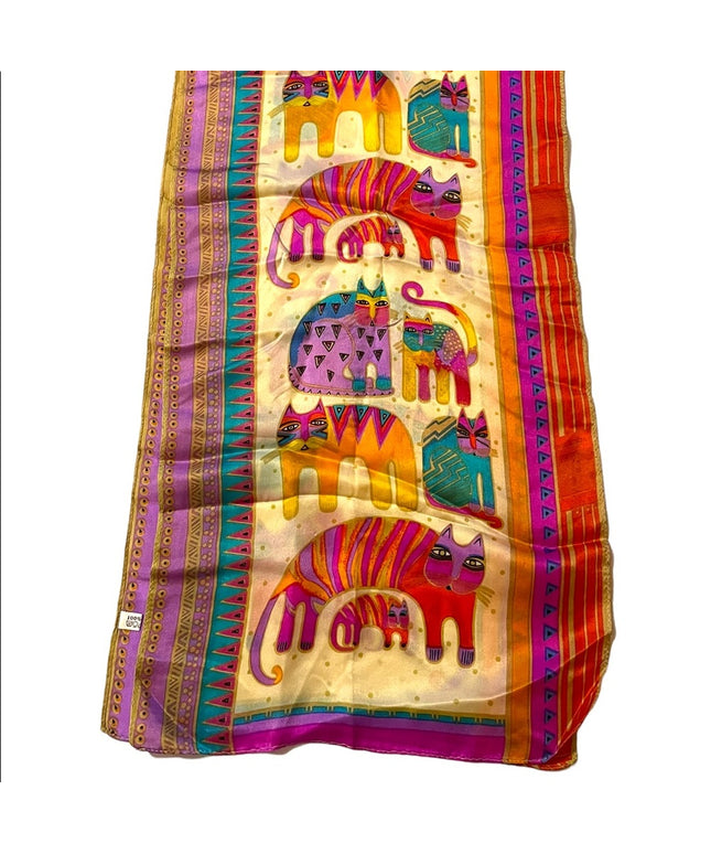 - Laurel Burch Lovely Silk Colorful Cat Kitty Scarf