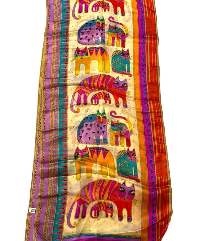 - Laurel Burch Lovely Silk Colorful Cat Kitty Scarf