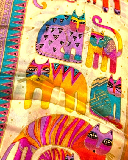 - Laurel Burch Lovely Silk Colorful Cat Kitty Scarf