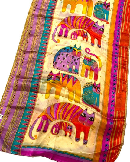 - Laurel Burch Lovely Silk Colorful Cat Kitty Scarf