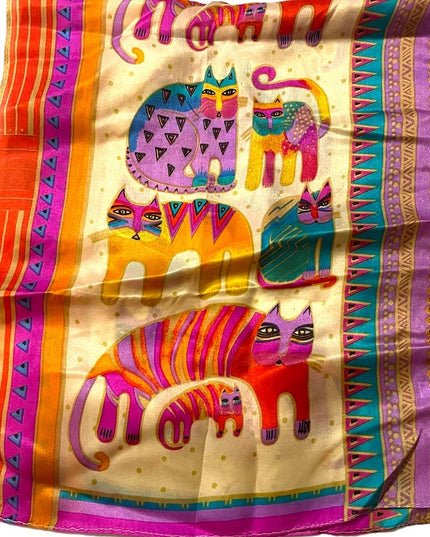 - Laurel Burch Lovely Silk Colorful Cat Kitty Scarf