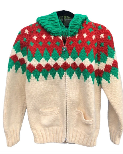 Vintage 1960s Hand knit sweater hoodie men womens hand knitted cardigan