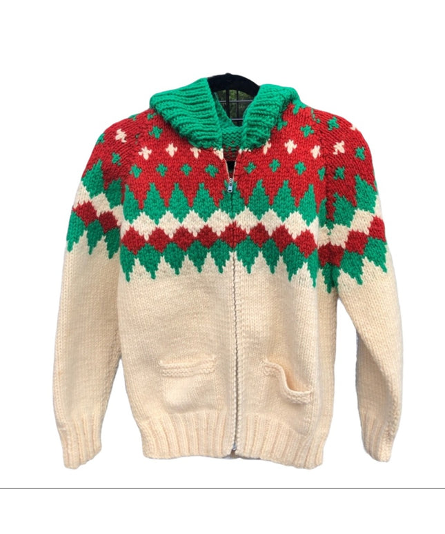 Vintage 1960s Hand knit sweater hoodie men womens hand knitted cardigan