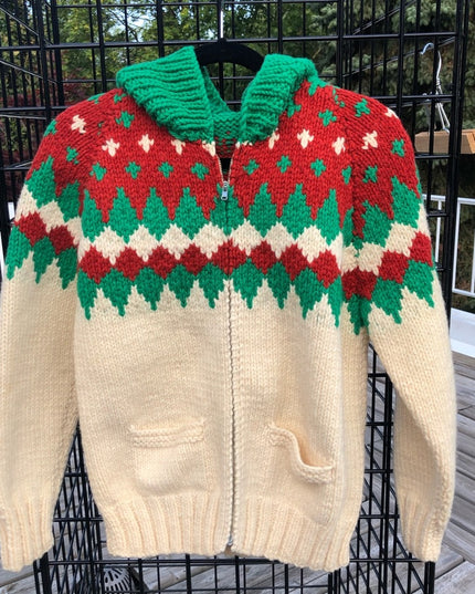 Vintage 1960s Hand knit sweater hoodie men womens hand knitted cardigan