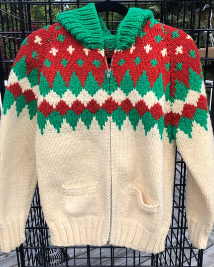 Vintage 1960s Hand knit sweater hoodie men womens hand knitted cardigan
