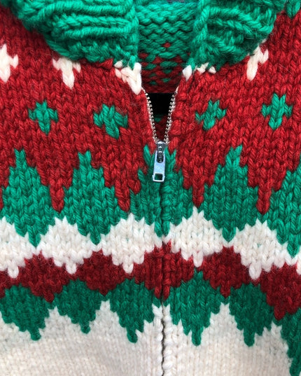 Vintage 1960s Hand knit sweater hoodie men womens hand knitted cardigan