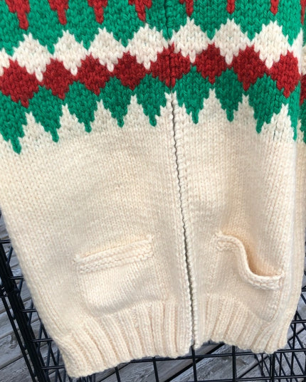 Vintage 1960s Hand knit sweater hoodie men womens hand knitted cardigan