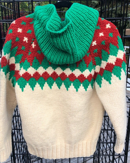 Vintage 1960s Hand knit sweater hoodie men womens hand knitted cardigan