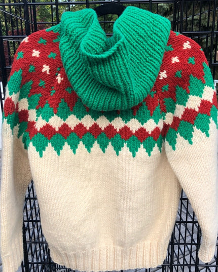 Vintage 1960s Hand knit sweater hoodie men womens hand knitted cardigan