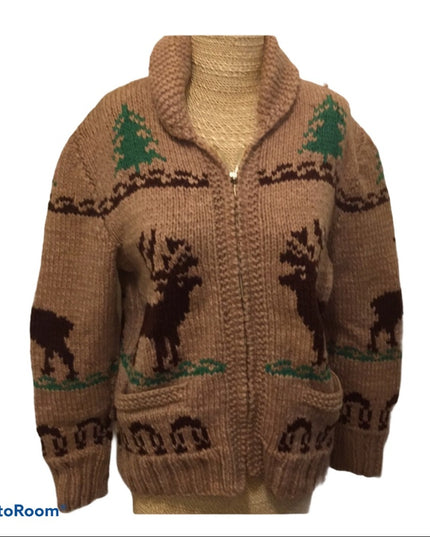 - Vintage Hand knit Reindeer Sweater 1950s Beauty! cardigan