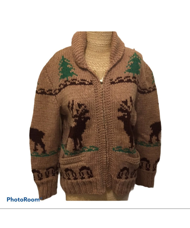 - Vintage Hand knit Reindeer Sweater 1950s Beauty! cardigan
