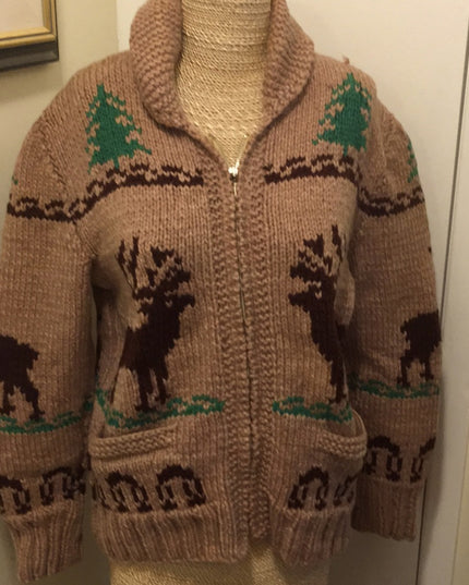 - Vintage Hand knit Reindeer Sweater 1950s Beauty! cardigan