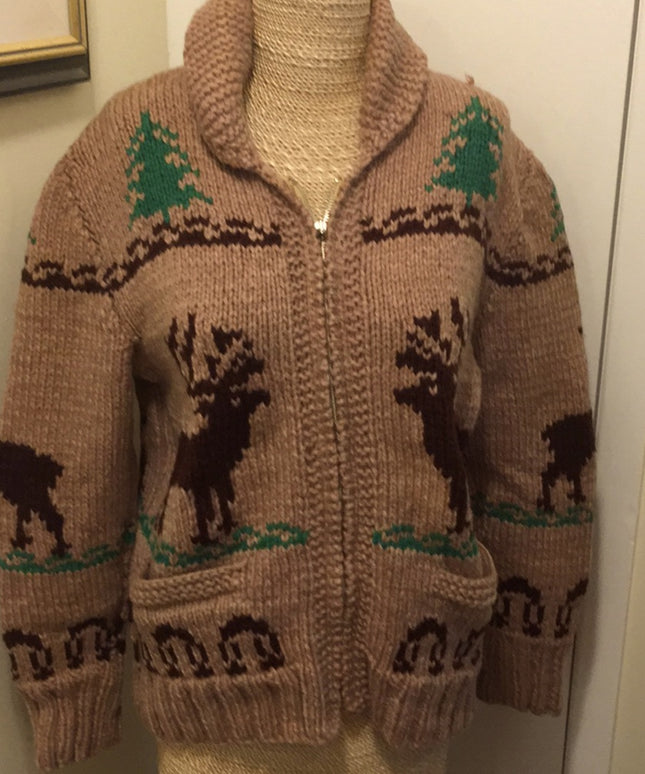 - Vintage Hand knit Reindeer Sweater 1950s Beauty! cardigan