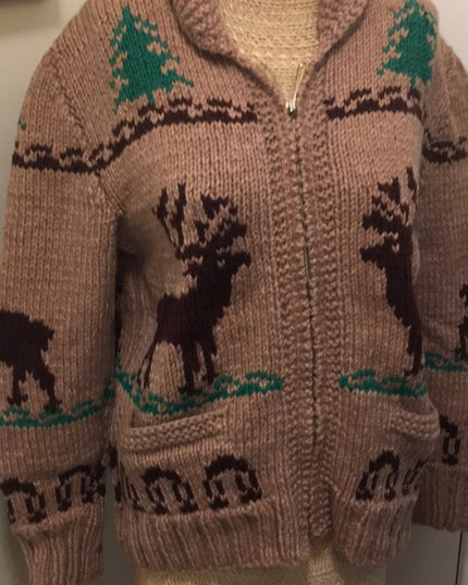 - Vintage Hand knit Reindeer Sweater 1950s Beauty! cardigan