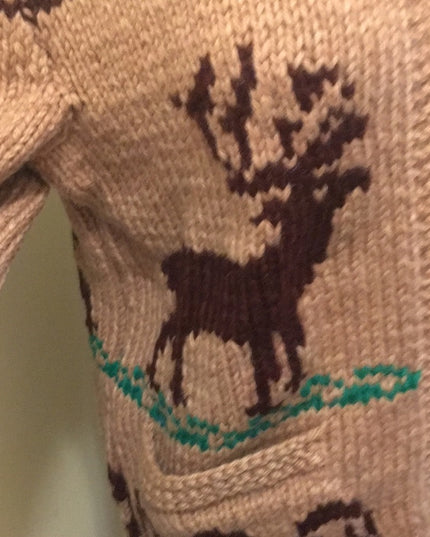 - Vintage Hand knit Reindeer Sweater 1950s Beauty! cardigan