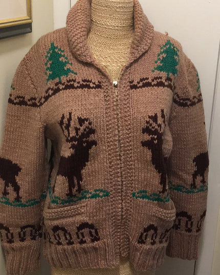 - Vintage Hand knit Reindeer Sweater 1950s Beauty! cardigan