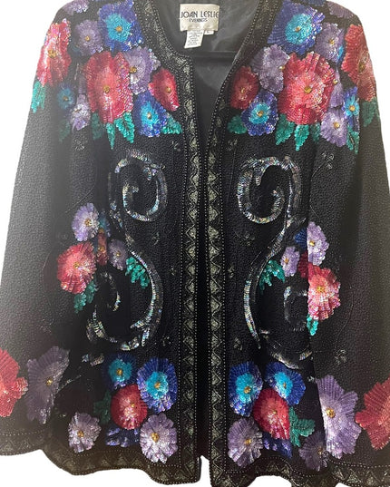 Joan Leslie SZ L Sequin Floral bead Flower Fancy evening party wear swea…