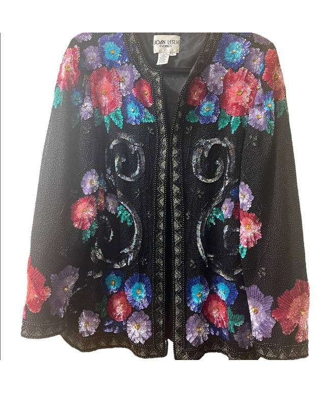 Joan Leslie SZ L Sequin Floral bead Flower Fancy evening party wear swea…
