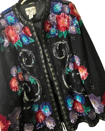 Joan Leslie SZ L Sequin Floral bead Flower Fancy evening party wear swea…