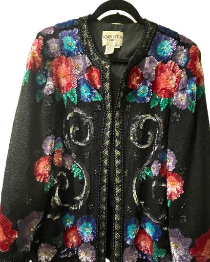 Joan Leslie SZ L Sequin Floral bead Flower Fancy evening party wear swea…