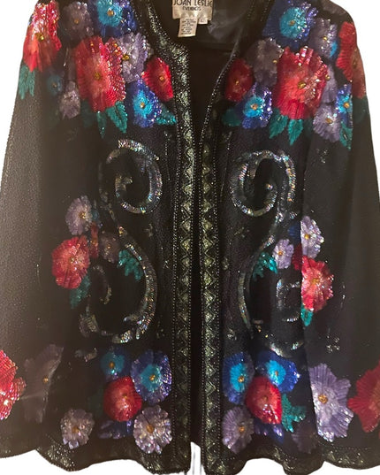 Joan Leslie SZ L Sequin Floral bead Flower Fancy evening party wear swea…