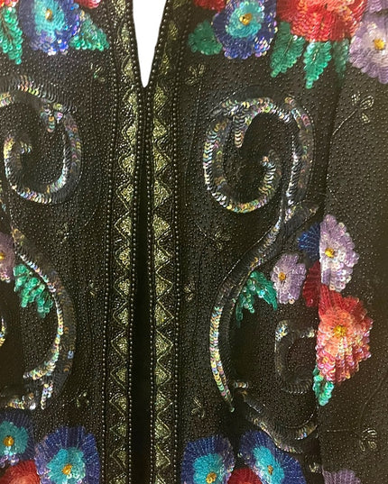 Joan Leslie SZ L Sequin Floral bead Flower Fancy evening party wear swea…