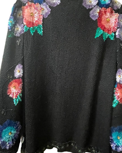 Joan Leslie SZ L Sequin Floral bead Flower Fancy evening party wear swea…