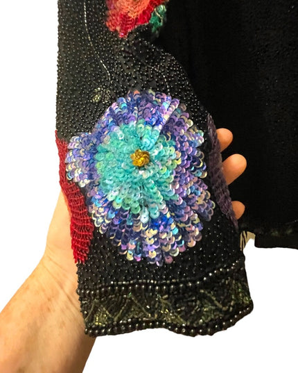 Joan Leslie SZ L Sequin Floral bead Flower Fancy evening party wear swea…