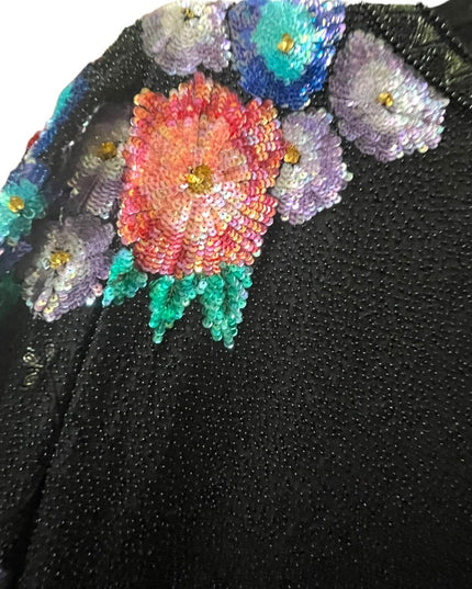 Joan Leslie SZ L Sequin Floral bead Flower Fancy evening party wear swea…