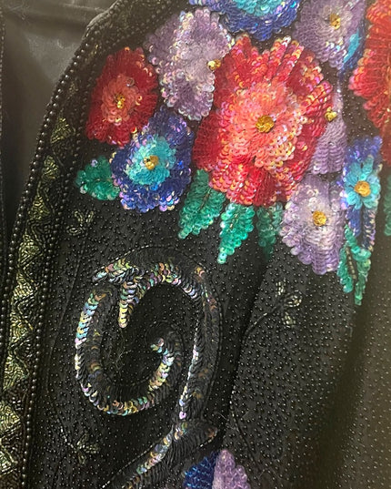 Joan Leslie SZ L Sequin Floral bead Flower Fancy evening party wear swea…
