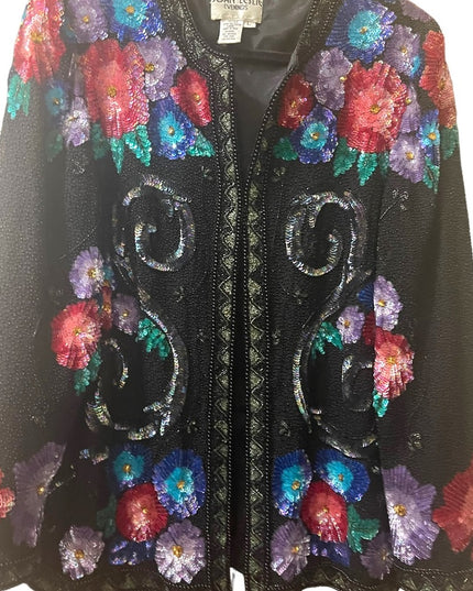 Joan Leslie SZ L Sequin Floral bead Flower Fancy evening party wear swea…