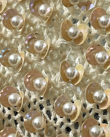 Vintage Magnolia Cream sequin faux pearl bead sweater Wedding shower par…