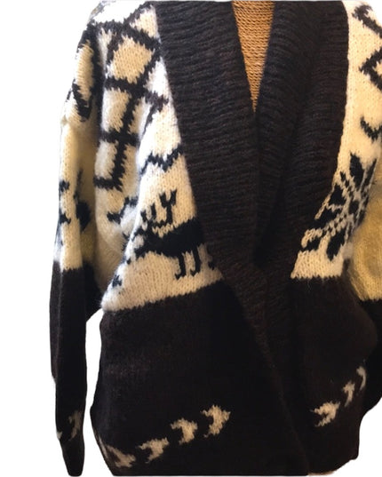 Vintsge Hand  knit large deer WOOL snowflake sweater hand knitted