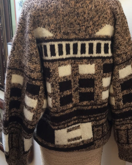Large Wool Hand knit Vintage sweater slouchy NICE geometric print Hand k…