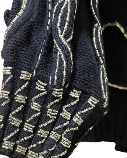 - Bonnie Boerer Vintage 1980s Black silver bead flower ornate design sweter